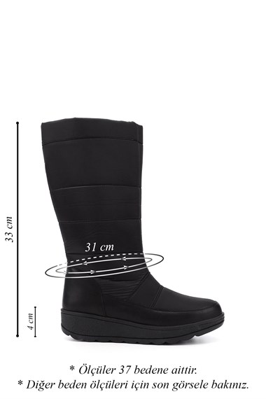 Womens Black Zippered Thermo Sole Comfort Snow Boots
