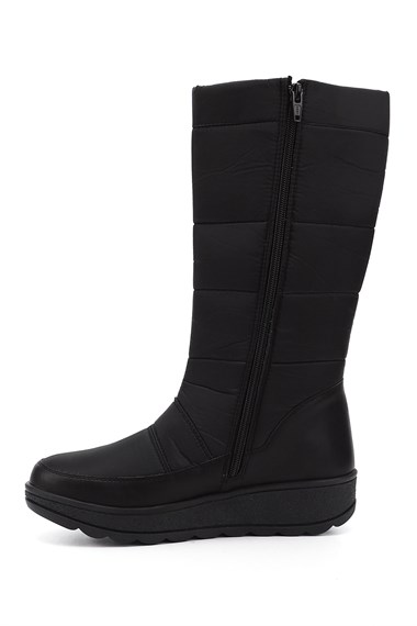 Womens Black Zippered Thermo Sole Comfort Snow Boots