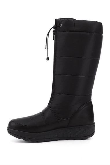 Kadın Siyah Fermuarlı Kauçuk Taban Comfort Kar Botu