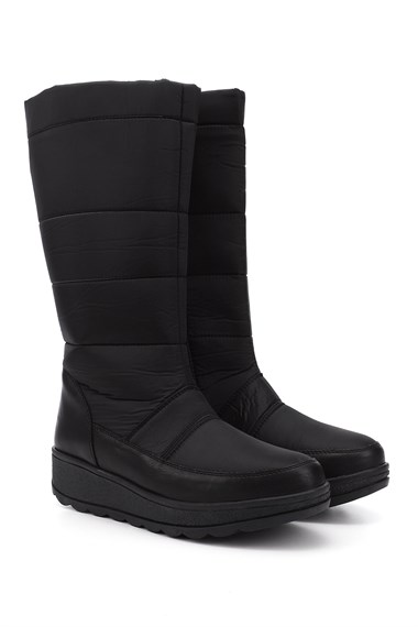 Womens Black Zippered Thermo Sole Comfort Snow Boots