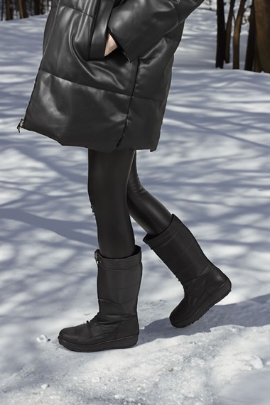 Kadın Siyah Fermuarlı Kauçuk Taban Comfort Kar Botu