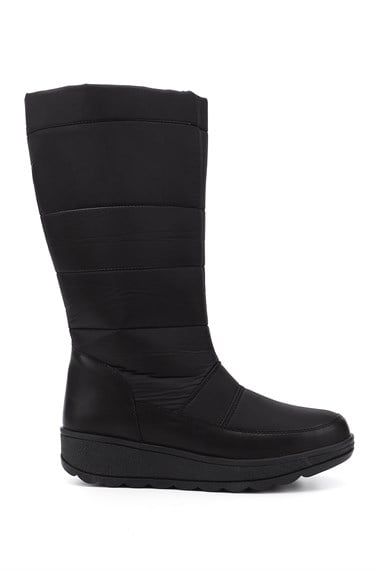 Womens Black Zippered Thermo Sole Comfort Snow Boots