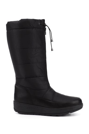 Kadın Siyah Fermuarlı Kauçuk Taban Comfort Kar Botu