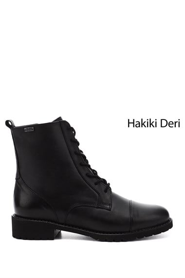 Womens Black Zippered Rubber Sole Genuine Leather Combat Boots