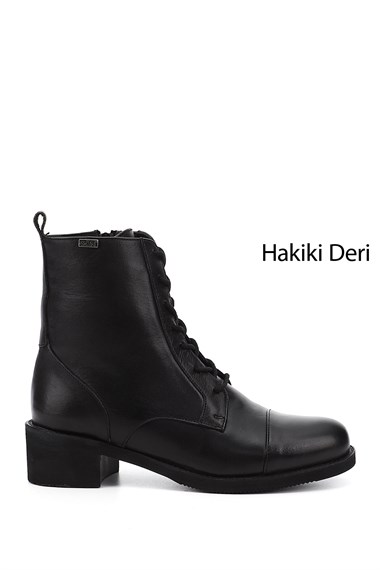 Womens Black Zippered Rubber Sole Genuine Leather Combat Boots