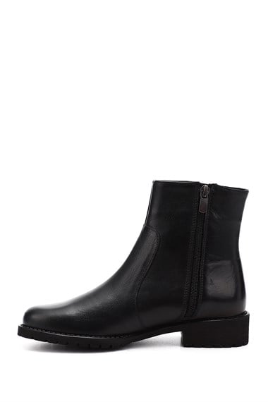 Womens Black Zippered Rubber Sole Genuine Leather Boots