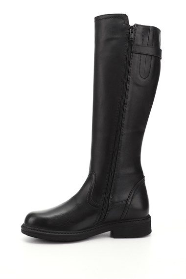 Womens Black Zippered Rubber Sole Genuine Leather Boots