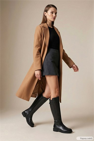 Womens Black Zippered Rubber Sole Genuine Leather Boot