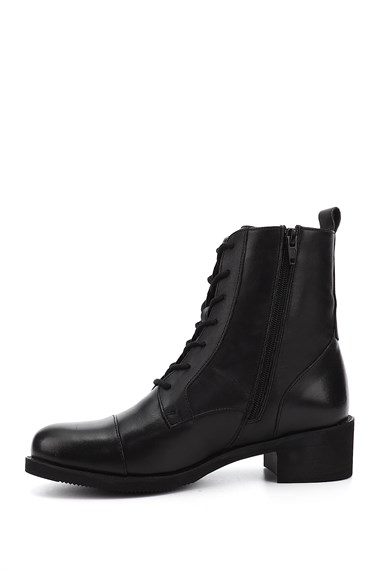 Womens Black Zippered Rubber Sole Genuine Leather Combat Boots