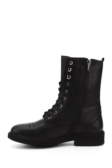 Womens Black Zippered Rubber Sole Combat Boots