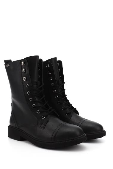 Kadın Siyah Fermuarlı Kauçuk Taban Postal Bot