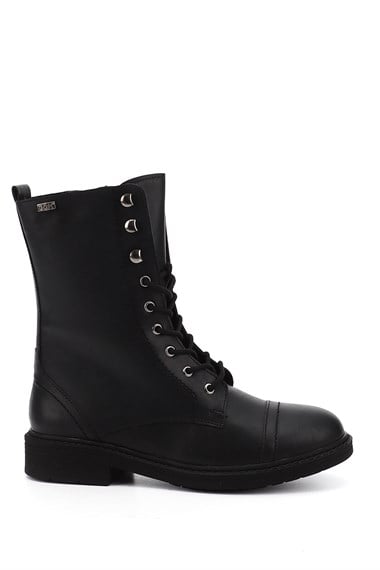 Womens Black Zippered Rubber Sole Combat Boots
