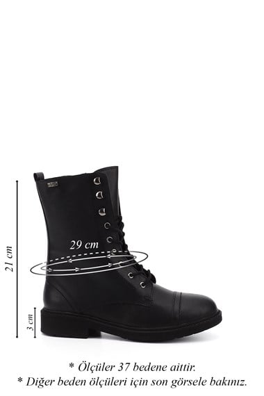 Womens Black Zippered Rubber Sole Combat Boots