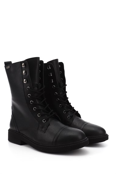 Womens Black Zippered Rubber Sole Combat Boots