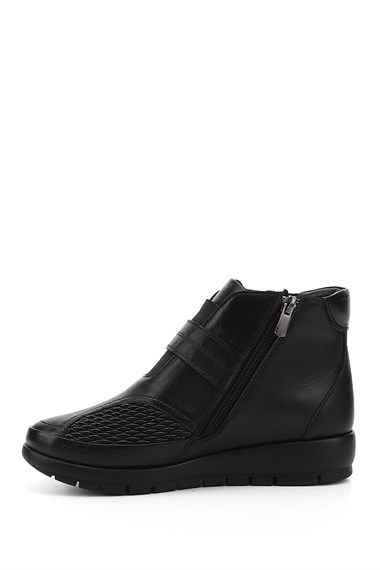 Womens Black Zippered Genuine Leather Boots with Bone Protrusion