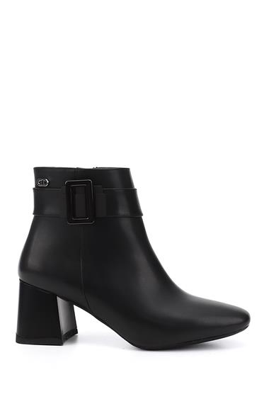 Womens Black Zippered Blunt Toe Thick Heel Boots