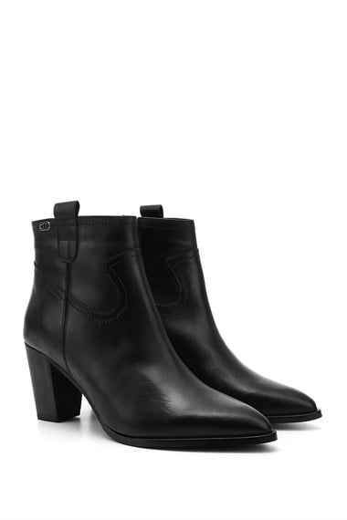 Womens Black Zippered Pointed Toe Genuine Leather Boots