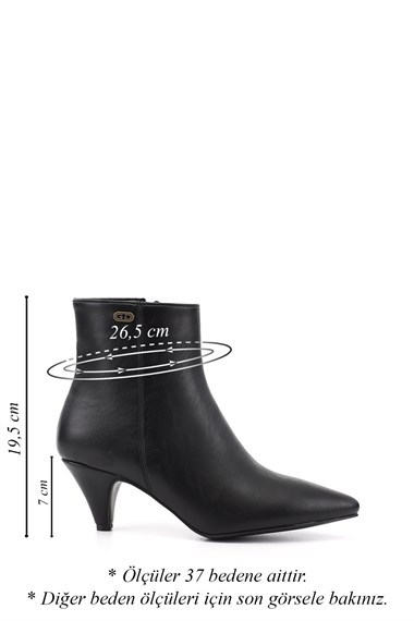 Womens Black Zippered Pointed Toe Thin Heeled Ankle Boots