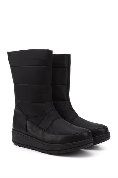 Kadın Siyah Fermuarlı Termo Taban Comfort Kar Botu
