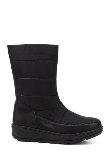 Kadın Siyah Fermuarlı Termo Taban Comfort Kar Botu