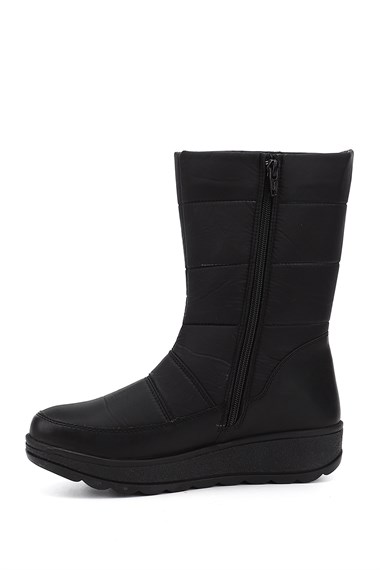 Kadın Siyah Fermuarlı Termo Taban Comfort Kar Botu