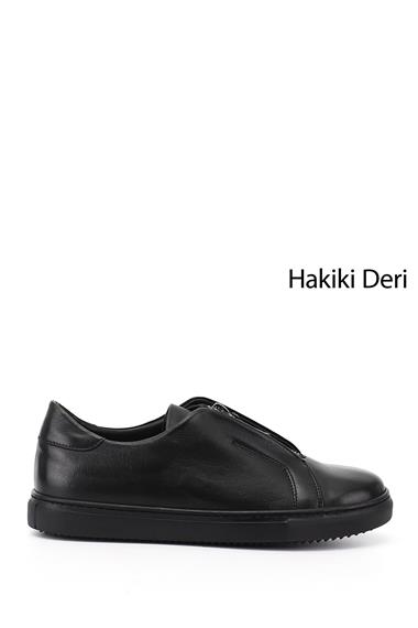 Kadın Siyah Fermuarlı Termo Taban Hakiki Deri Sneaker