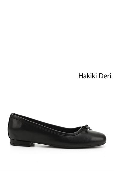 Kadın Siyah Fiyonklu Hakiki Deri Babet
