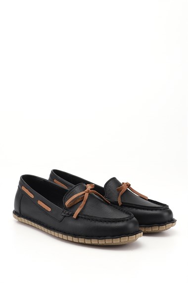 Kadın Siyah Fiyonklu Hakiki Deri Comfort Loafer