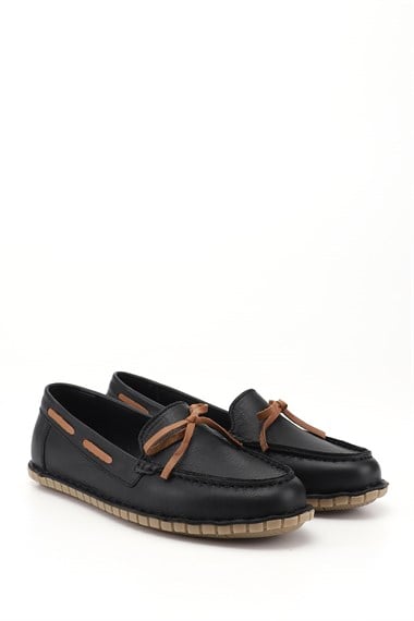 Kadın Siyah Fiyonklu Hakiki Deri Comfort Loafer
