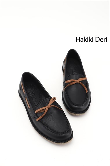Kadın Siyah Fiyonklu Hakiki Deri Comfort Loafer