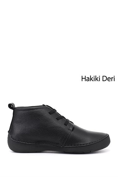 Kadın Siyah Floter Bağcıklı Hakiki Deri Comfort Bot