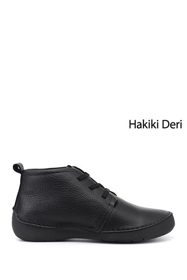 Kadın Siyah Floter Bağcıklı Hakiki Deri Comfort Bot