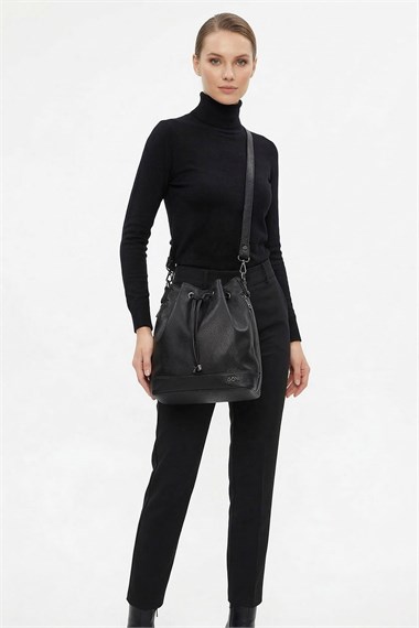 Womens Black Floater Drawstring Shoulder and Backpack Bag
