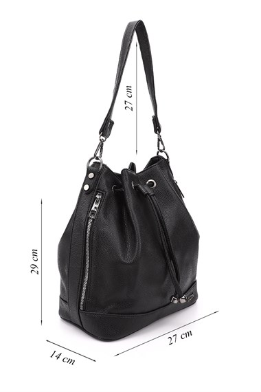 Womens Black Floater Drawstring Shoulder and Backpack Bag