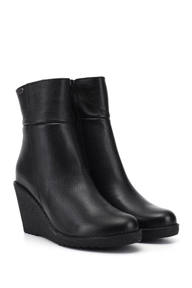 Womens Brown Zippered Wedge Heel Genuine Leather Boots
