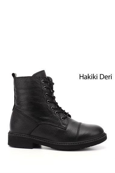 Kadın Siyah Floter Fermuarlı Hakiki Deri Postal Bot