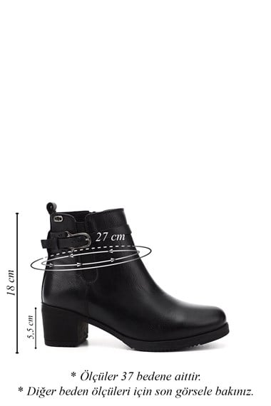 Womens Black Floater Zippered Thick Heel Genuine Leather Boots