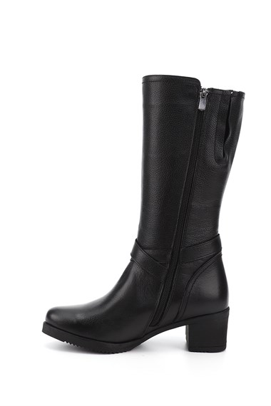 Womens Black Floater Zippered Rubber Sole Genuine Leather Boots