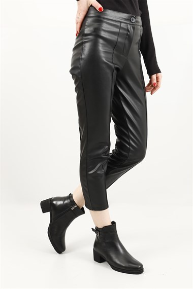 Womens Black Floater Zippered Thick Heel Genuine Leather Boots