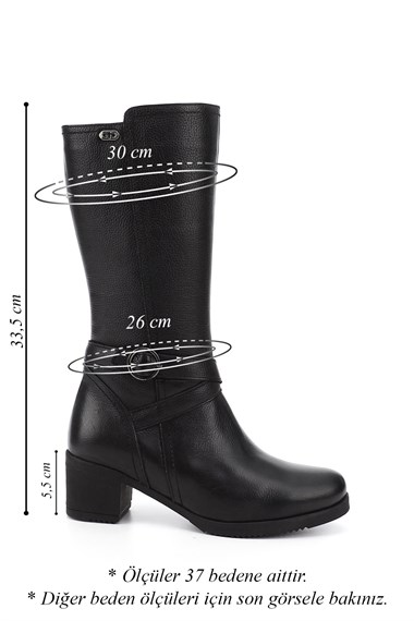Womens Black Floater Zippered Rubber Sole Genuine Leather Boots