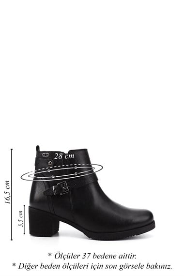 Womens Black Floater Zippered Thick Heel Genuine Leather Boots
