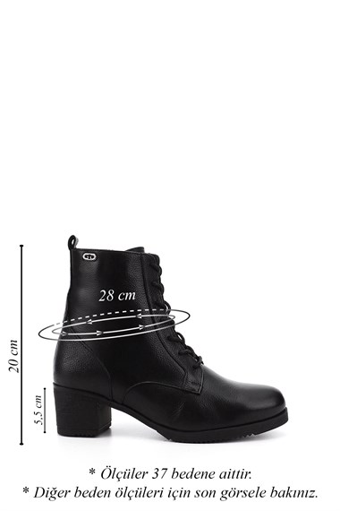 Kadın Siyah Floter Fermuarlı Kalın Topuklu Hakiki Deri Postal Bot