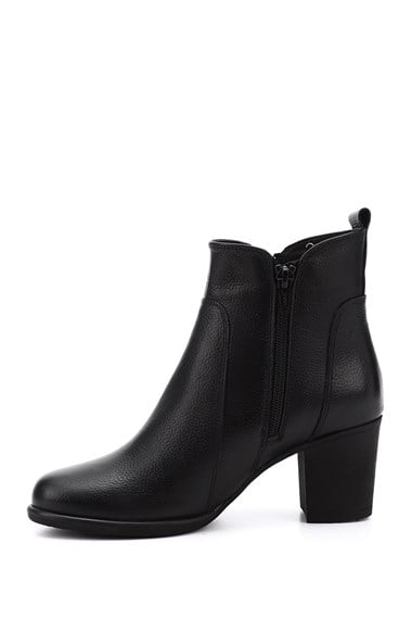 Womens Black Floater Zippered Thick Heel Genuine Leather Boots