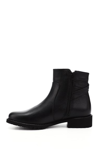 Womens Black Floater Zippered Rubber Sole Genuine Leather Boots