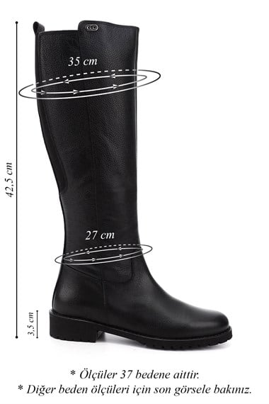 Womens Black Floater Zippered Rubber Sole Genuine Leather Boots