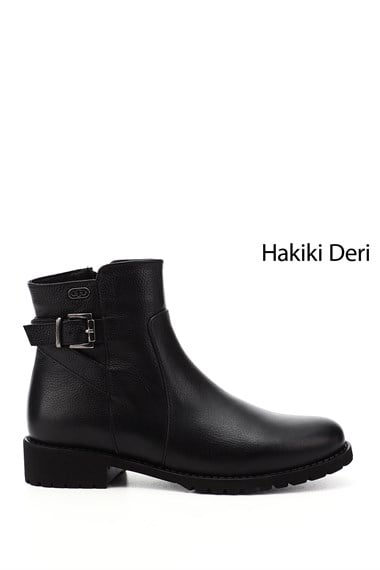 Womens Black Floater Zippered Rubber Sole Genuine Leather Boots