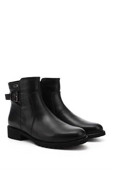Womens Black Floater Zippered Rubber Sole Genuine Leather Boots