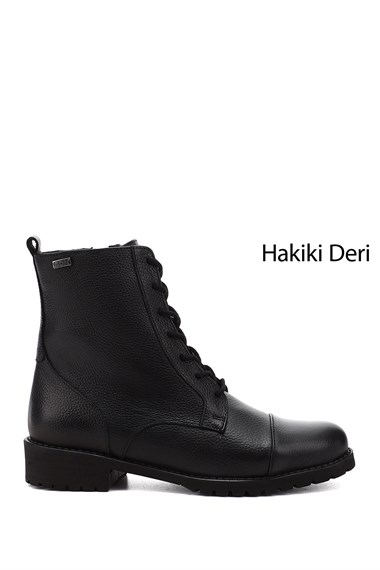 Womens Black Floater Zippered Rubber Sole Genuine Leather Combat Boots