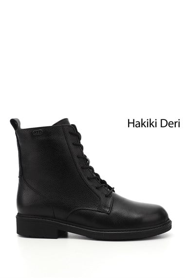 Kadın Siyah Floter Fermuarlı Kauçuk Taban Hakiki Deri Postal Bot