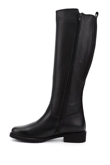 Womens Black Floater Zippered Rubber Sole Genuine Leather Boots